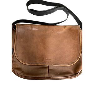 Polo Ralph Lauren mens Brown Leather Messenger Shoulder Bag One Size